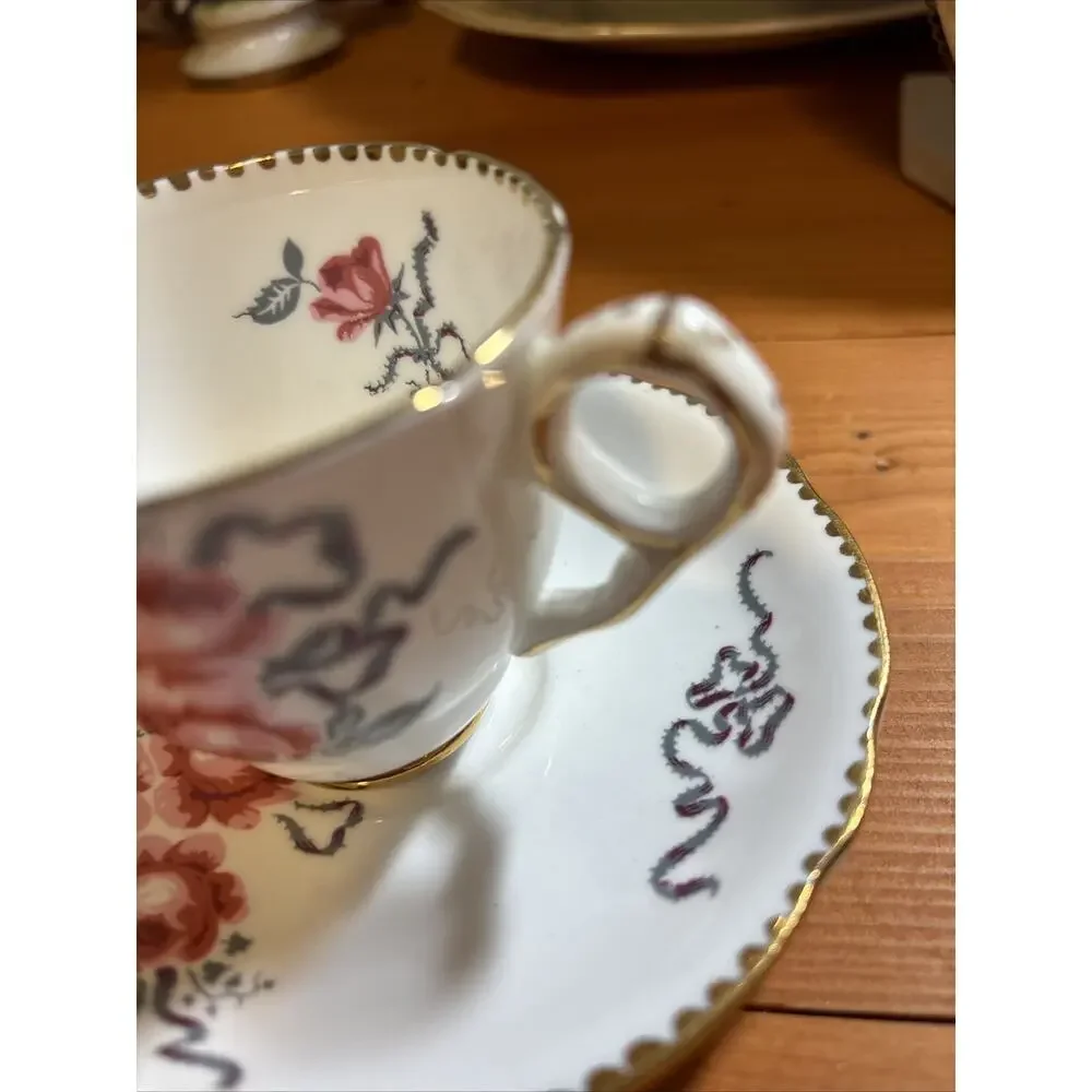 Pink with Ribbon Royal Stafford Cameo Rose Tea Cup and Saucer Set